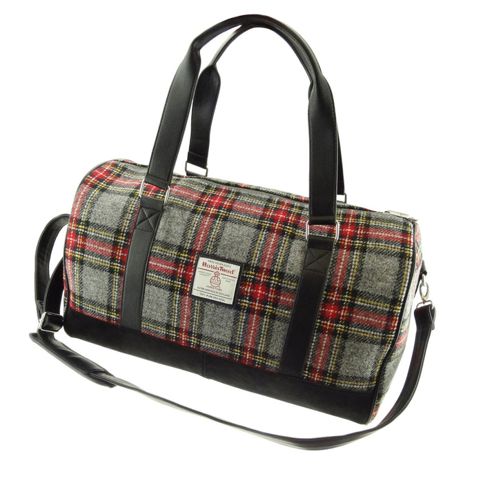 Harris Tweed Clyde Weekend Bag – Spacious Wool Travel Holdall - Heritage Of Scotland - Grey & Red Tartan (COL096)