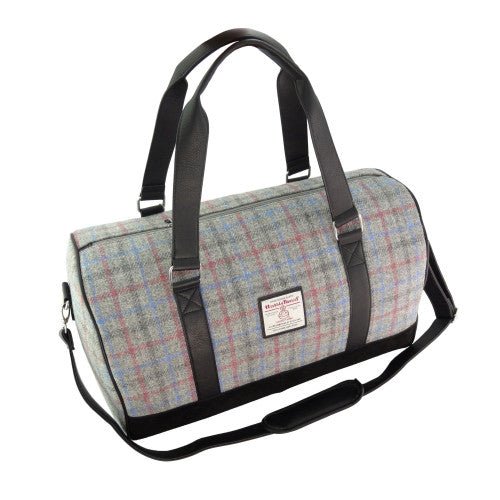 Harris Tweed Clyde Weekend Bag – Spacious Wool Travel Holdall - Light Grey Check (COl069) - Heritage Of Scotland -