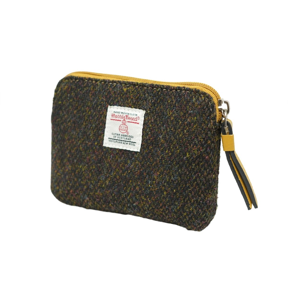 Harris Tweed Coin Purse - DARK BROWN BARLEYCORN / YELLOW - Heritage Of Scotland -