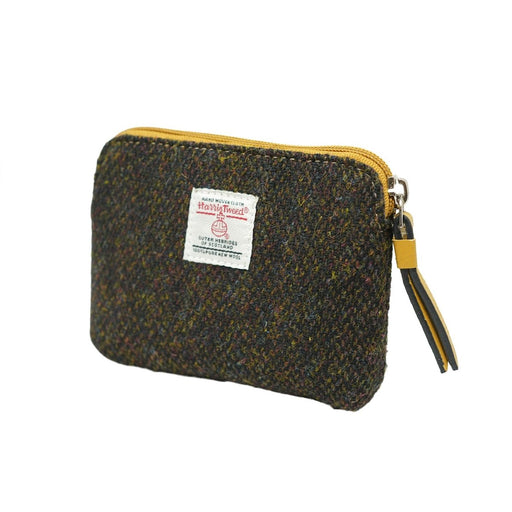 Harris Tweed Coin Purse - DARK BROWN BARLEYCORN / YELLOW - Heritage Of Scotland -