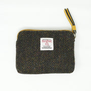 Harris Tweed Coin Purse - DARK BROWN BARLEYCORN / YELLOW - Heritage Of Scotland -