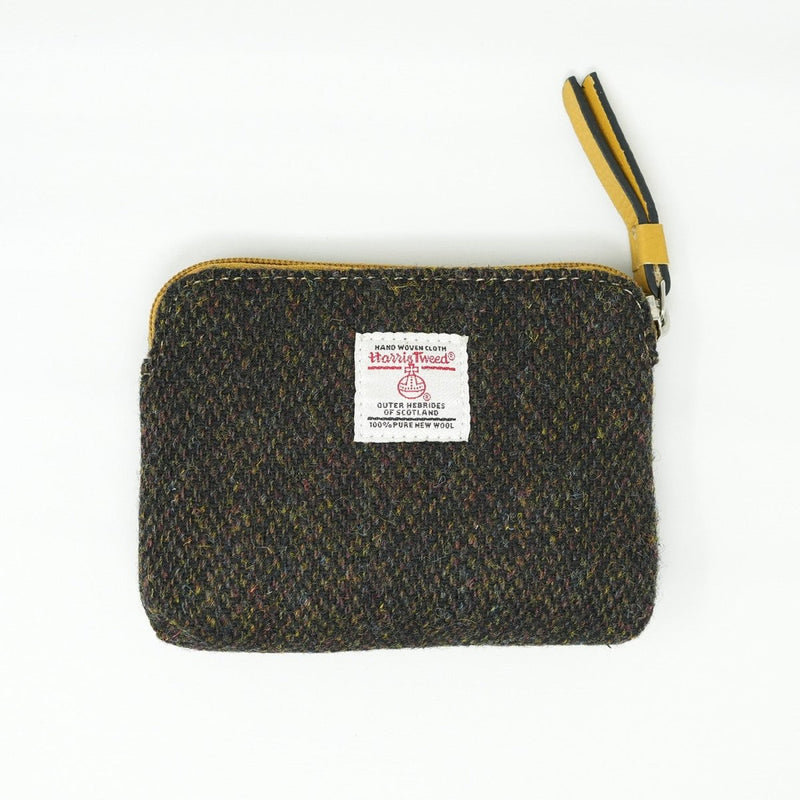 Harris Tweed Coin Purse - DARK BROWN BARLEYCORN / YELLOW - Heritage Of Scotland -