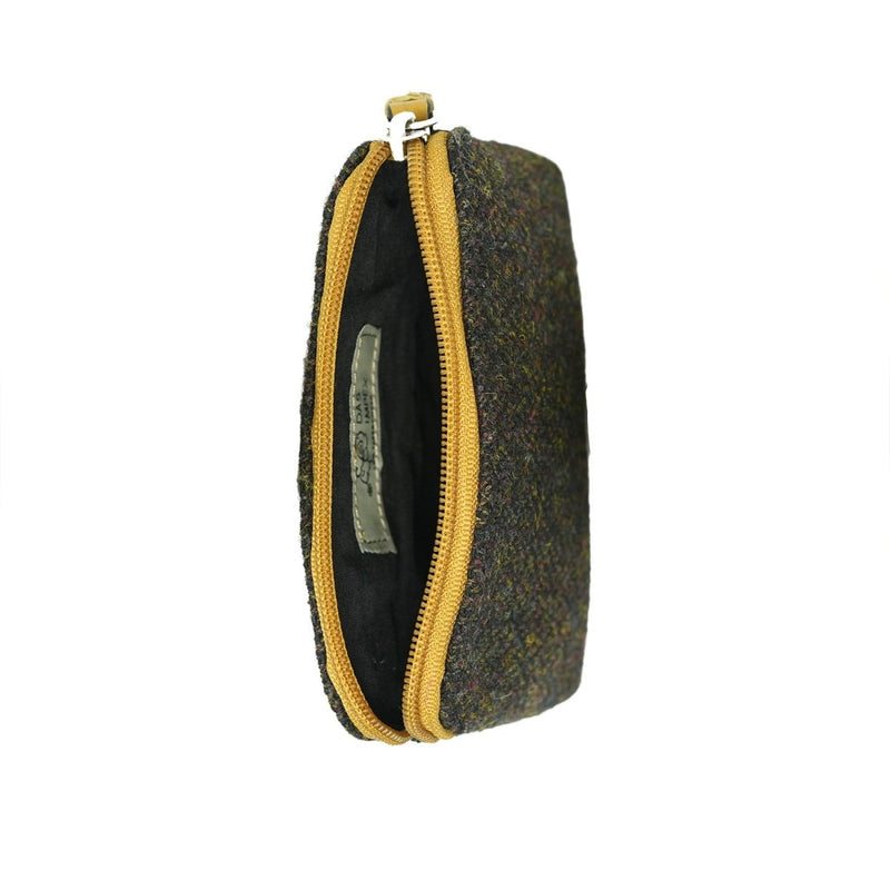Harris Tweed Coin Purse - DARK BROWN BARLEYCORN / YELLOW - Heritage Of Scotland -