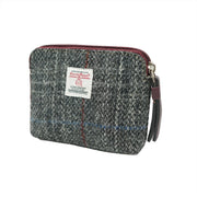 Harris Tweed Coin Purse - GREY & RED CHECK / MAROON - Heritage Of Scotland -