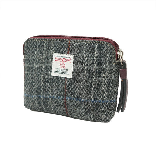 Harris Tweed Coin Purse - GREY & RED CHECK / MAROON - Heritage Of Scotland -