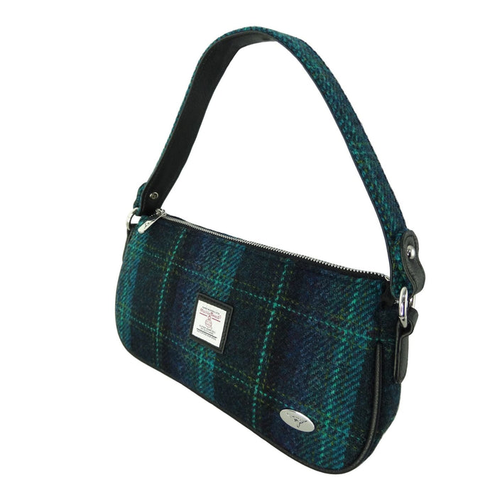 Harris Tweed Duchray Baguette Bag - Classic Tartan Shoulder Bag - Heritage Of Scotland - Blue with Turquoise Overcheck (COL119)