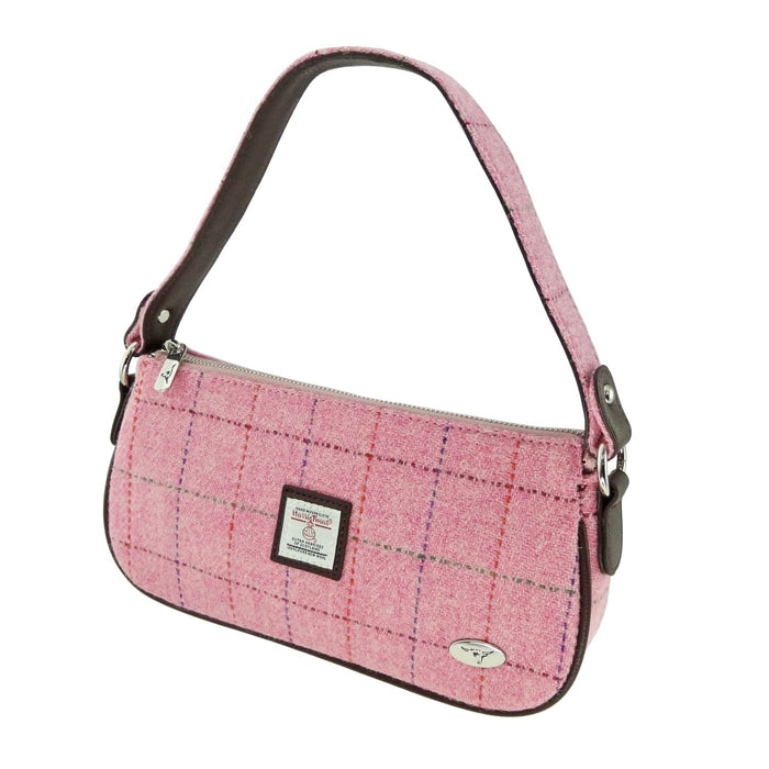 Harris Tweed Duchray Baguette Bag - Classic Tartan Shoulder Bag - Heritage Of Scotland - Bright Pink with Overcheck (COL068)