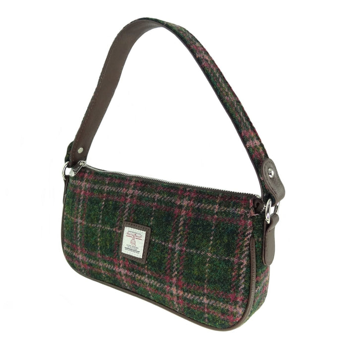 Harris Tweed Duchray Baguette Bag - Classic Tartan Shoulder Bag - Heritage Of Scotland - Dark Green and Plum Check (COL107)