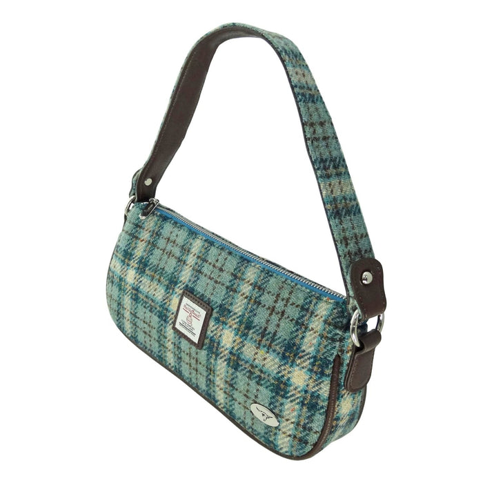 Harris Tweed Duchray Baguette Bag - Classic Tartan Shoulder Bag - Heritage Of Scotland - Duck Egg and Cream Check (COL121)