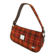 Harris Tweed Duchray Baguette Bag - Classic Tartan Shoulder Bag - Heritage Of Scotland - Rust with Orange Overcheck (COL117)