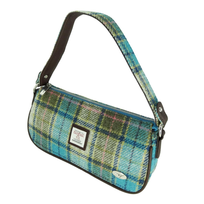 Harris Tweed Duchray Baguette Bag - Classic Tartan Shoulder Bag - Heritage Of Scotland - Turquoise Tartan (COL122)