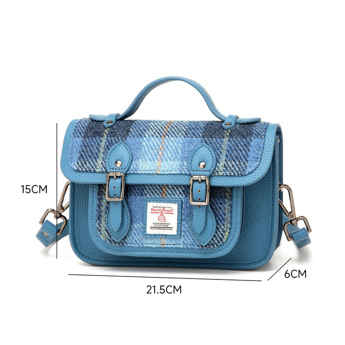 Harris Tweed Edinburgh Satchel Blue Check Tartan / Light Blue - Heritage Of Scotland - Blue Check Tartan / Light Blue