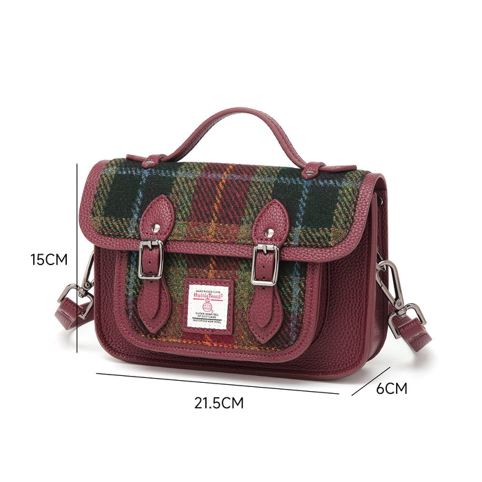 Harris Tweed Edinburgh Satchel Green/Red/Black Tartan / Oxblood - Heritage Of Scotland - Green/Red/Black Tartan / Oxblood