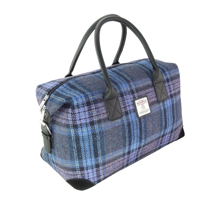 Harris Tweed Esk Overnight Bag - Large Travel Bag Made in UK - Heritage Of Scotland - Blue & Purple Stewart Tartan (COL143)