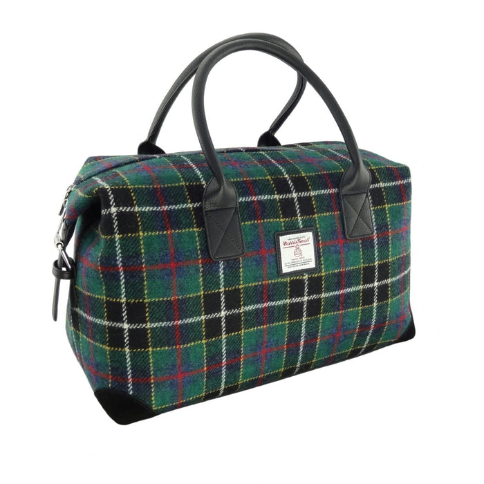 Harris Tweed Esk Overnight Bag - Large Travel Bag Made in UK - Heritage Of Scotland - Dark Green Tartan (COL020)