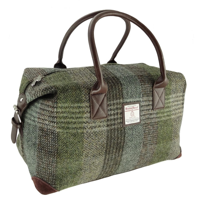 Harris Tweed Esk Overnight Bag - Large Travel Bag Made in UK - Heritage Of Scotland - Green Patchwork (COL016)