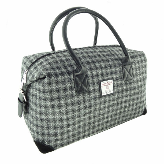 Harris Tweed Esk Overnight Bag - Large Travel Bag Made in UK - Heritage Of Scotland - Grey Dogtooth (COL061)