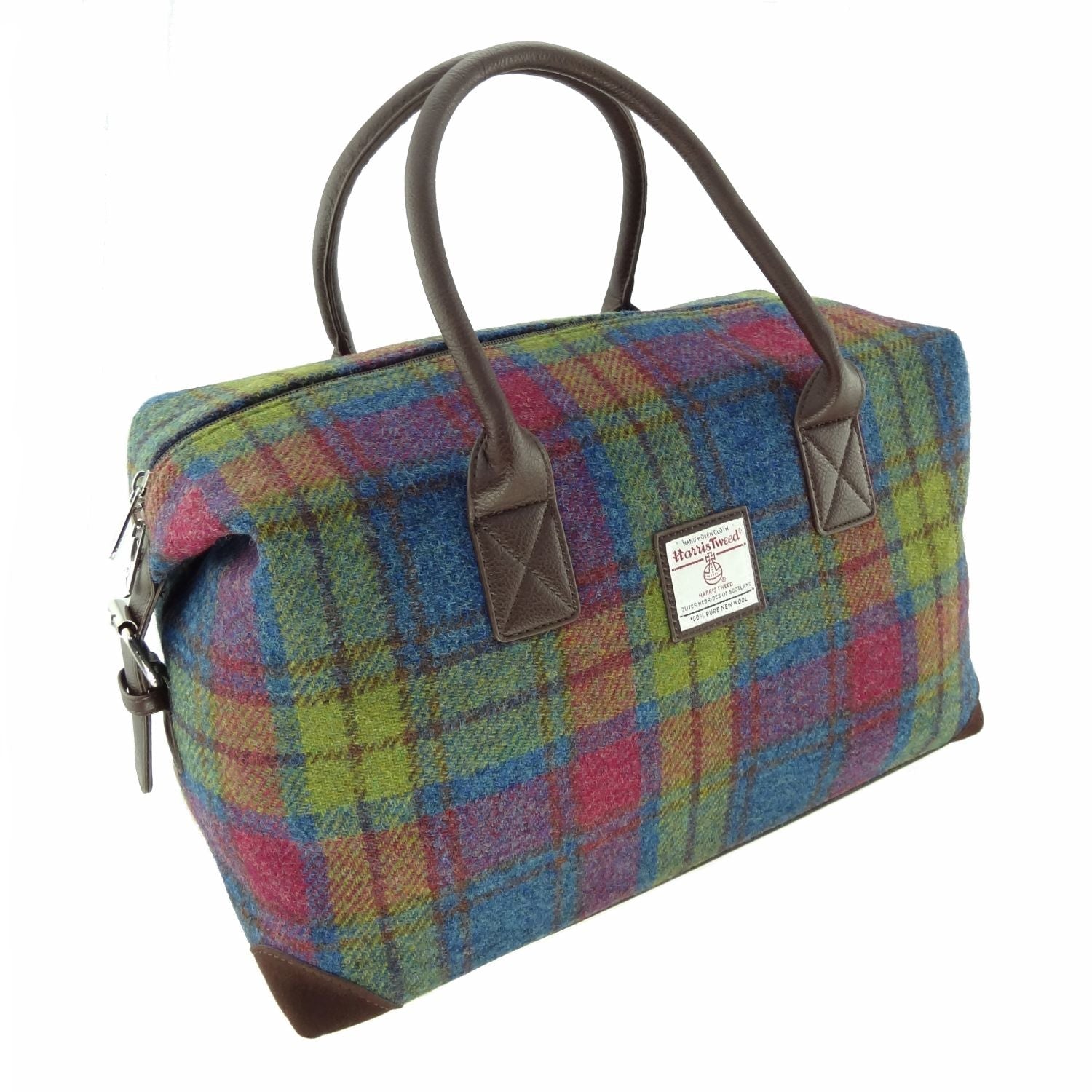 Harris Tweed Esk Overnight Bag - Large Travel Bag Made in UK - Heritage Of Scotland - Multi Colour Tartan (COL046)