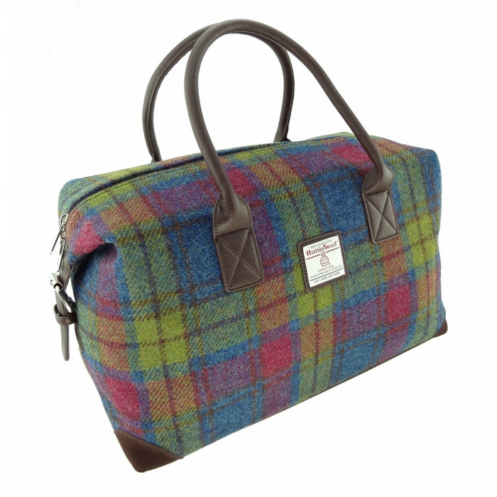 Harris Tweed Esk Overnight Bag - Large Travel Bag Made in UK - Heritage Of Scotland - Multi Colour Tartan (COL046)