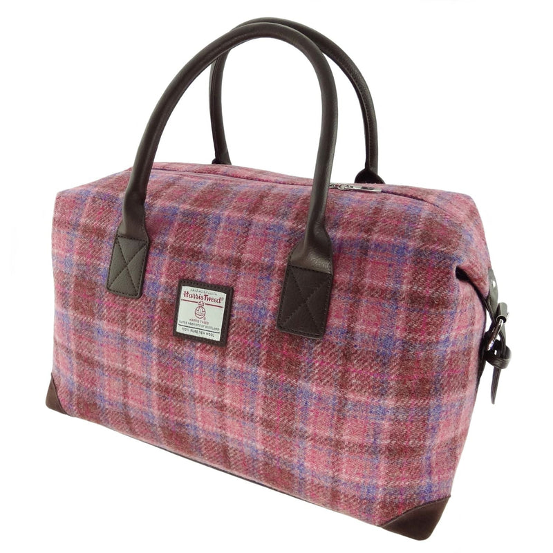 Harris Tweed Esk Overnight Bag - Large Travel Bag Made in UK - Heritage Of Scotland - Pink Check (COL103)