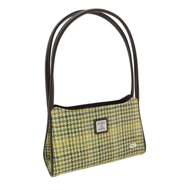 Harris Tweed Fiddich Small Handbag - Classic Tweed Shoulder Handbag - Heritage Of Scotland - Yellow, Green & Brown Dogtooth (COL149)
