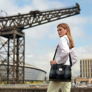 Harris Tweed Findhorn Curved Bottom Handbag - Midi Tote with Adjustable Strap - Heritage Of Scotland - Red & Green Tartan (COL141)