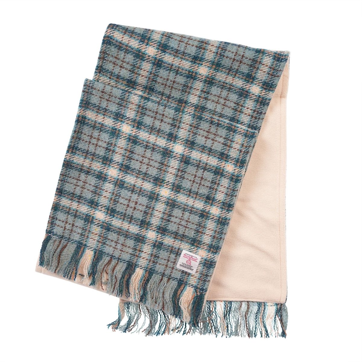 Harris Tweed Fringed Scarf with Fleece Back - Duck Egg & Cream Check - Heritage Of Scotland -