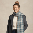Harris Tweed Fringed Scarf with Fleece Back - Duck Egg & Cream Check - Heritage Of Scotland -