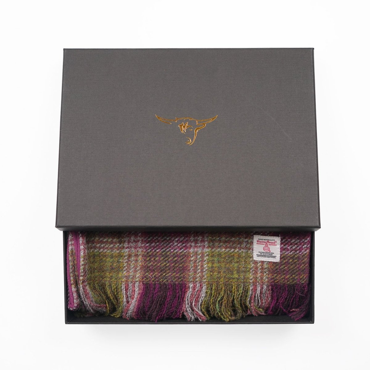 Harris Tweed Fringed Scarf with Fleece Back - Heather Check - Heritage Of Scotland -