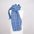 Harris Tweed Fringed Scarf with Fleece Back - Light Blue Check - Heritage Of Scotland -
