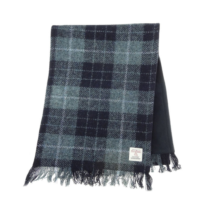 Harris Tweed Fringed Scarf with Fleece Back - Made in UK - Heritage Of Scotland - Grey \ Black Tartan (COL095)