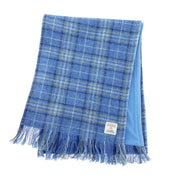 Harris Tweed Fringed Scarf with Fleece Back - Made in UK - Heritage Of Scotland - Light Blue Check (COL129)