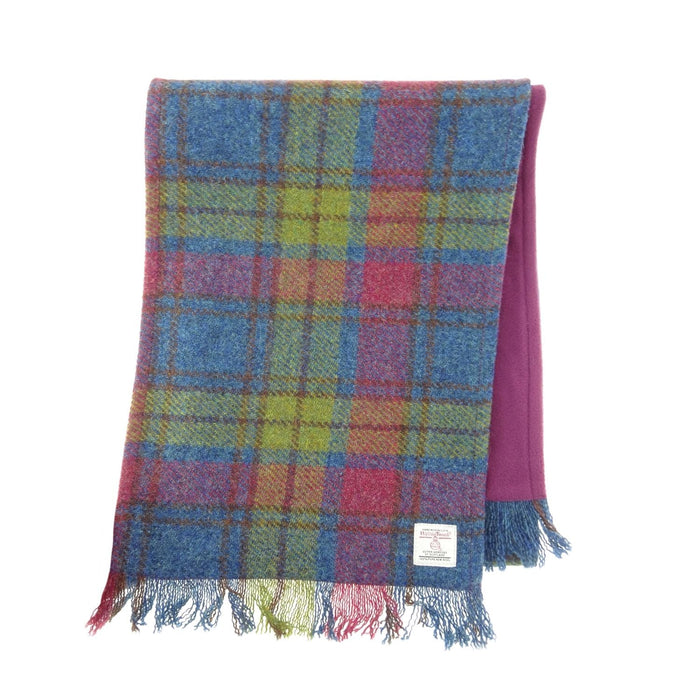 Harris Tweed Fringed Scarf with Fleece Back - Made in UK - Heritage Of Scotland - Multi Colour Tartan (COL046)