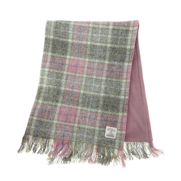 Harris Tweed Fringed Scarf with Fleece Back - Made in UK - Heritage Of Scotland - Soft Pink Buchanan (COL134)