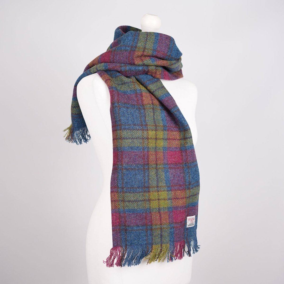 Harris Tweed Fringed Scarf with Fleece Back - Multi Colour Tartan - Heritage Of Scotland -