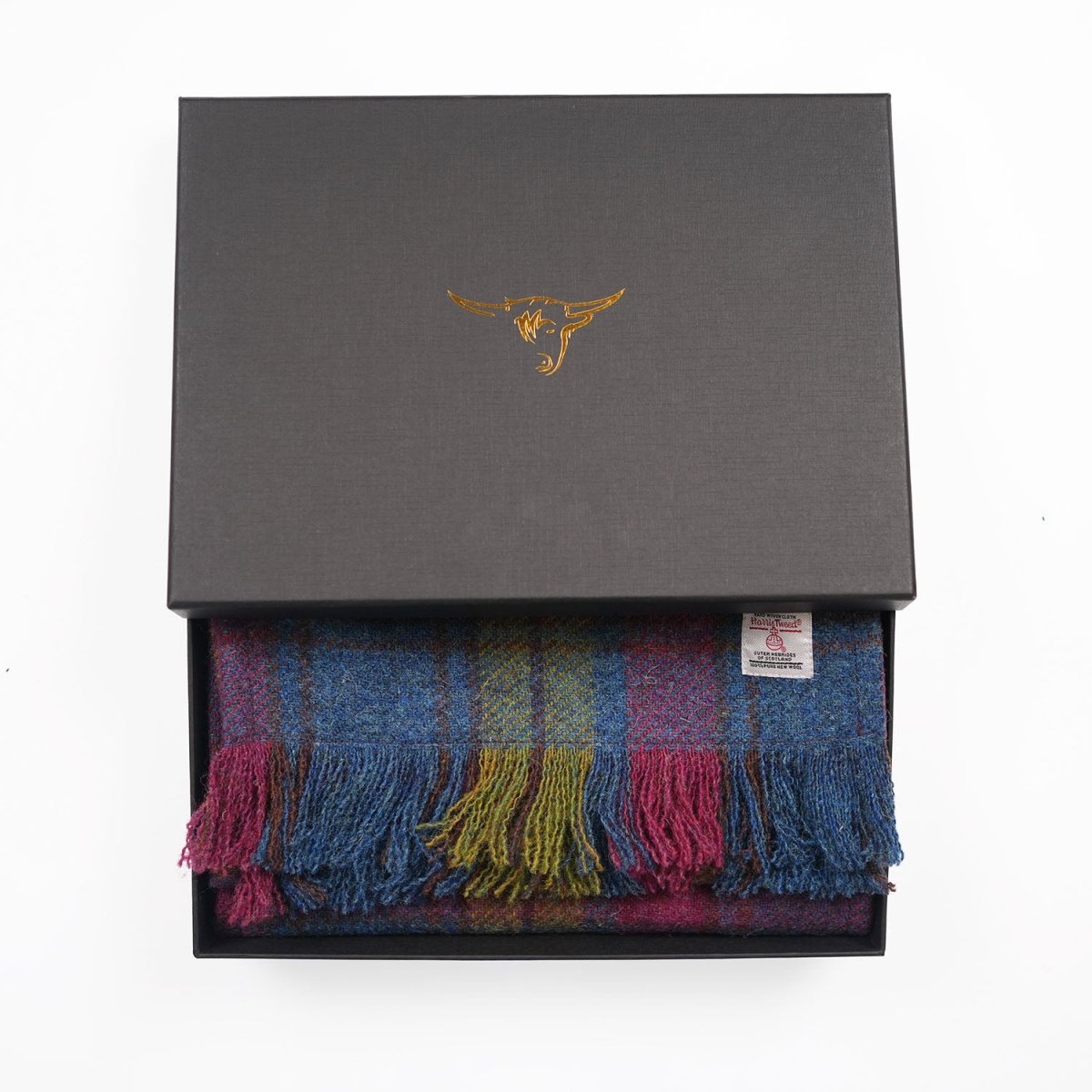 Harris Tweed Fringed Scarf with Fleece Back - Multi Colour Tartan - Heritage Of Scotland -