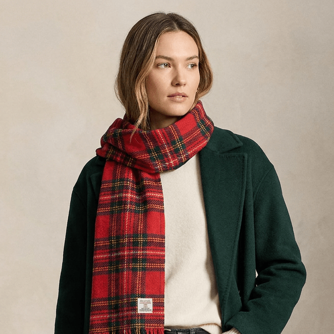 Harris Tweed Fringed Scarf with Fleece Back - Royal Stewart Tartan - Heritage Of Scotland -