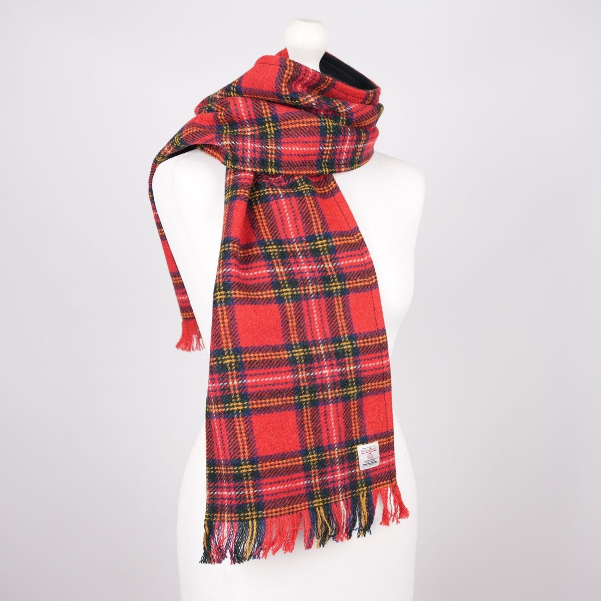 Harris Tweed Fringed Scarf with Fleece Back - Royal Stewart Tartan - Heritage Of Scotland -