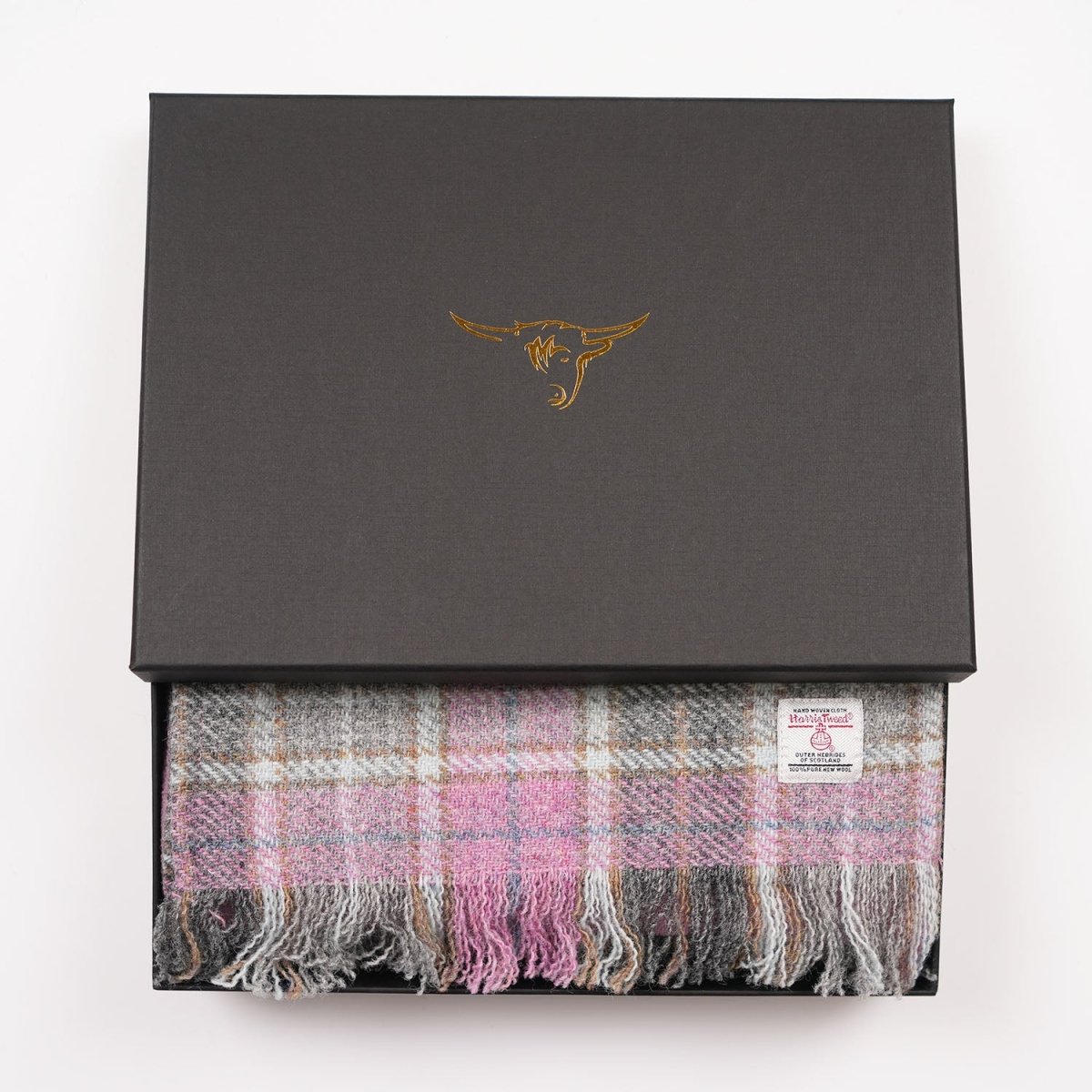 Harris Tweed Fringed Scarf with Fleece Back - Soft Pink Buchanan - Heritage Of Scotland -