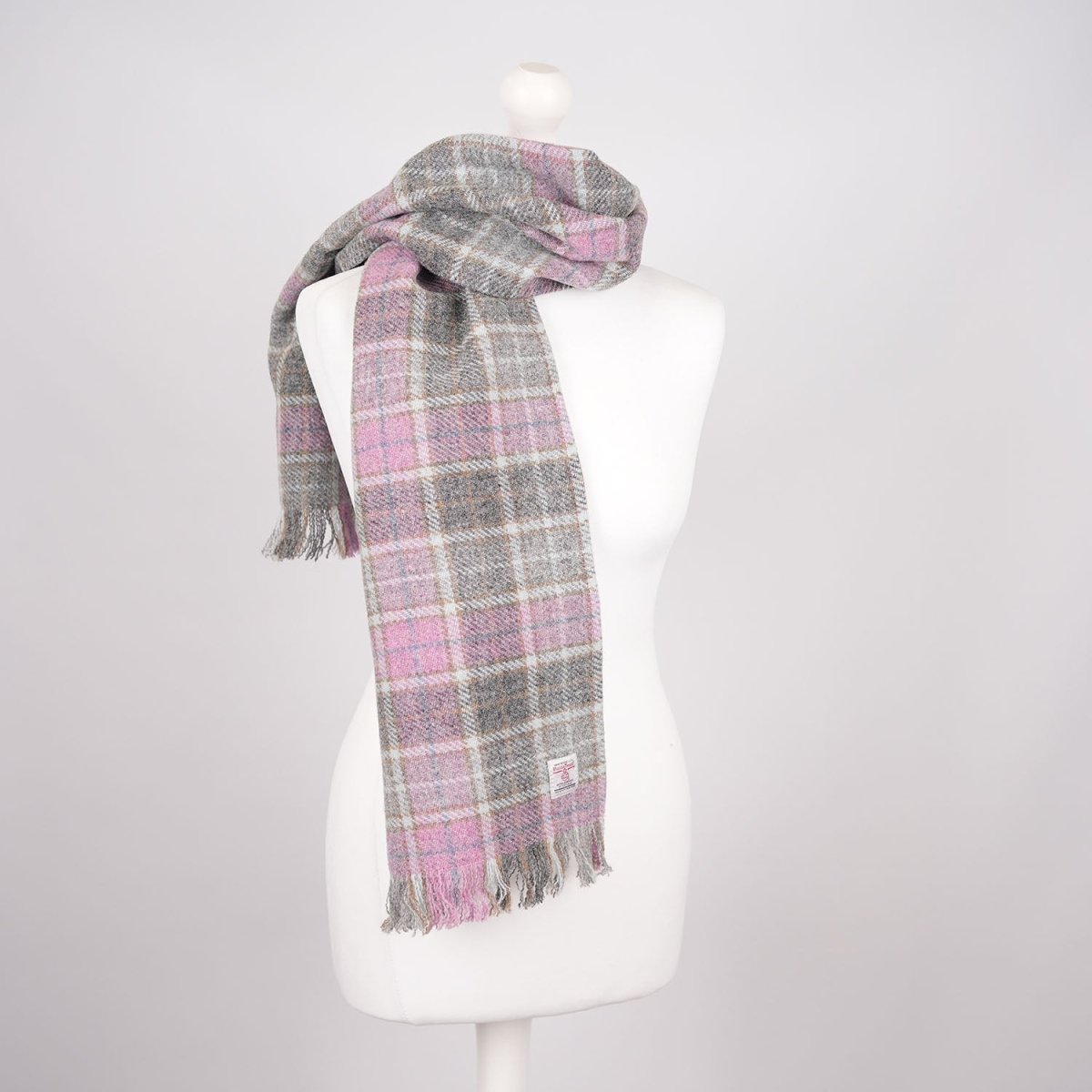 Harris Tweed Fringed Scarf with Fleece Back - Soft Pink Buchanan - Heritage Of Scotland -
