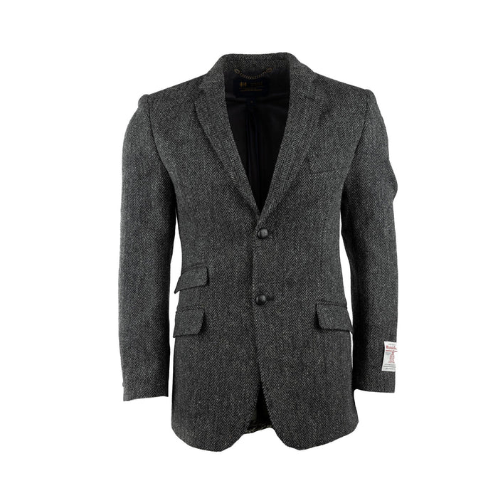 Harris Tweed Gents Wool Jacket - Harris Dk Grey Herringbone - Heritage Of Scotland - DK GREY HERRINGBONE