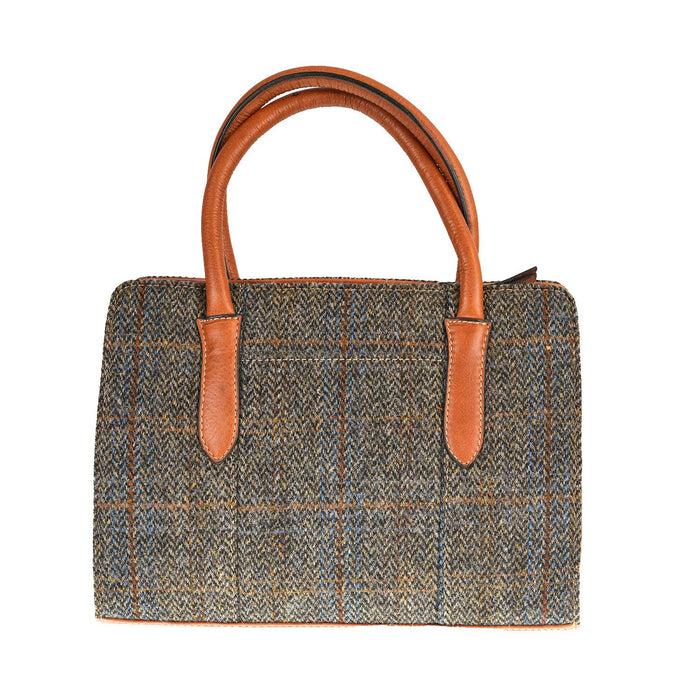 Harris Tweed Handbag – Classic Wool Tote with Leather Trim - Heritage Of Scotland - BLUE & BROWN CHECK HB / TAN