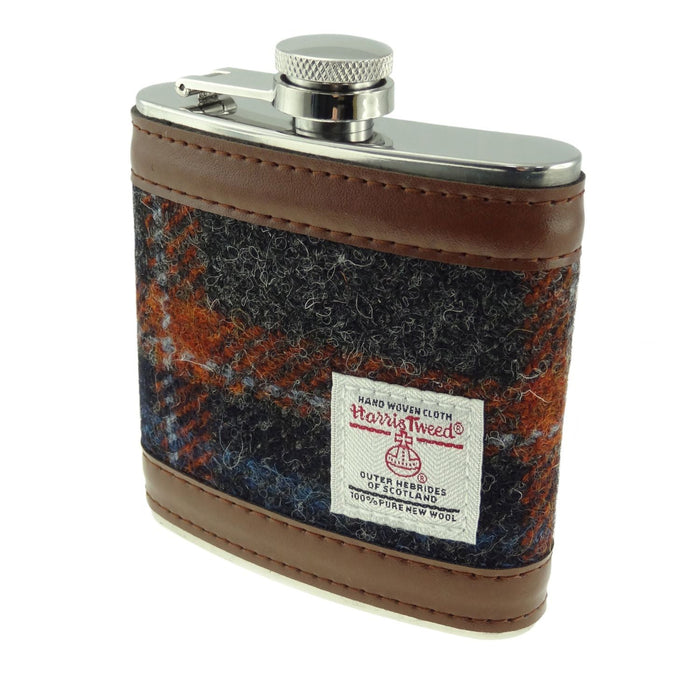 Harris Tweed Hip Flask Grey / Rust Overcheck - Heritage Of Scotland - Grey / Rust Overcheck