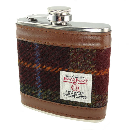 Harris Tweed Hip Flask Orange/Green Check - Heritage Of Scotland - ORANGE/GREEN CHECK