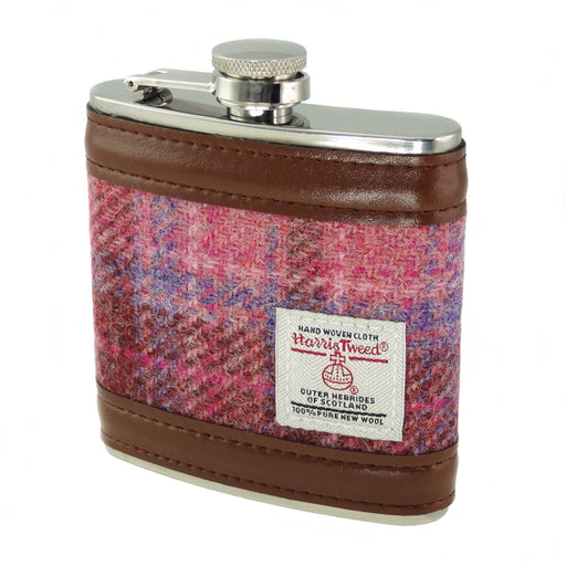 Harris Tweed Hip Flask Pink Check - Heritage Of Scotland - PINK CHECK