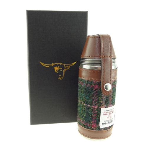 Harris Tweed Hunting Flask - Heritage Of Scotland - Dark Green & Plum Check (COL107)