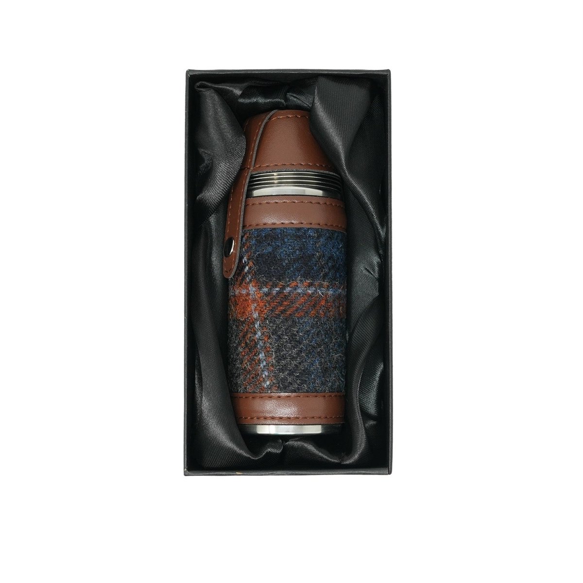 Harris Tweed Hunting Flask - Grey with Rust Overcheck (COL127) - Heritage Of Scotland - 
