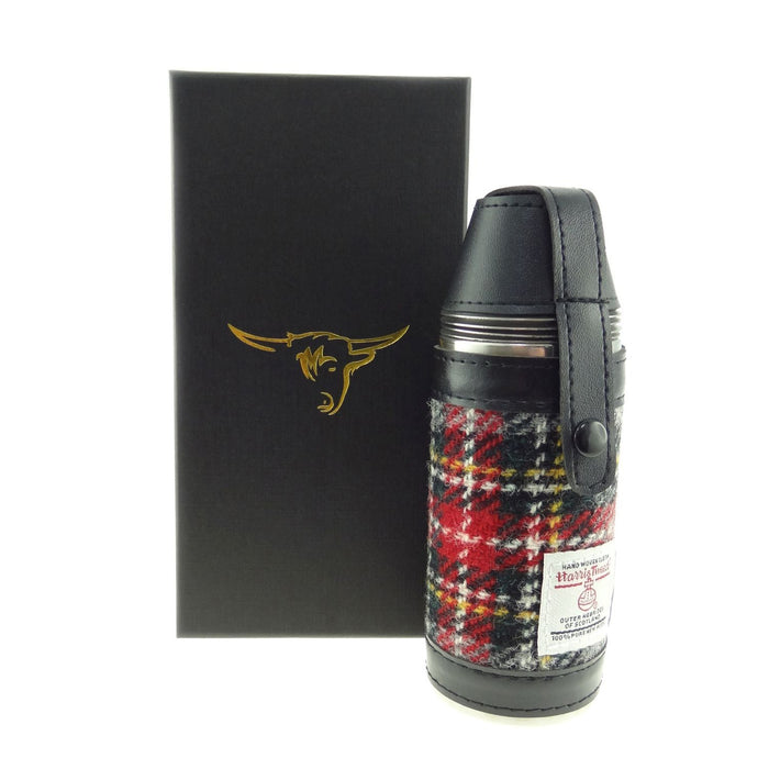 Harris Tweed Hunting Flask Grey/Red Tartan - Heritage Of Scotland - GREY/RED TARTAN