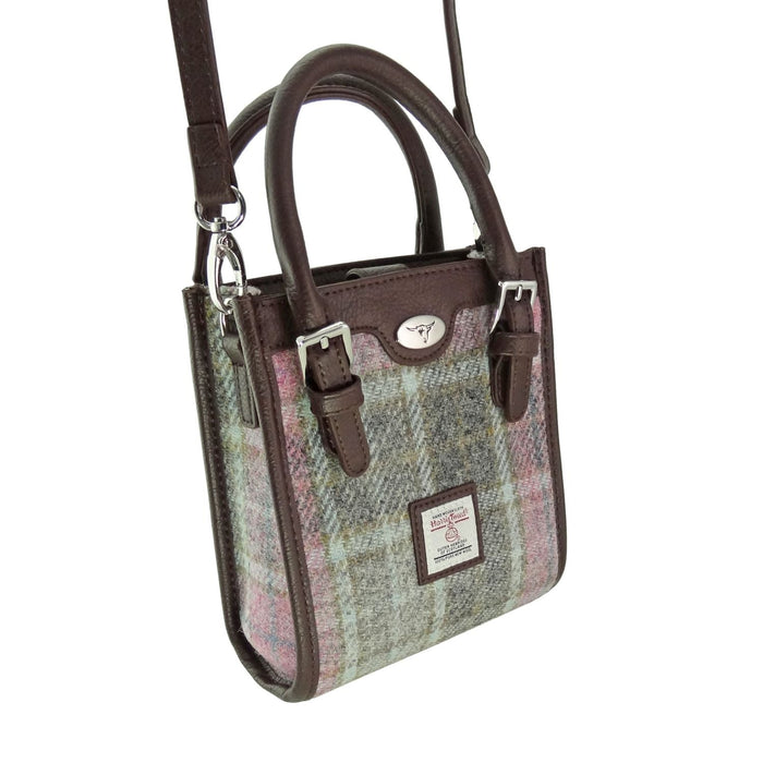 Harris Tweed Keltie Tall Mini Tote Bag - Wool Crossbody Tote - Heritage Of Scotland - Soft Pink Buchanan (COL134)