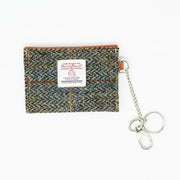 Harris Tweed Key Holder with Leather Flap - BLUE & BROWN CHECK HB / TAN - Heritage Of Scotland -